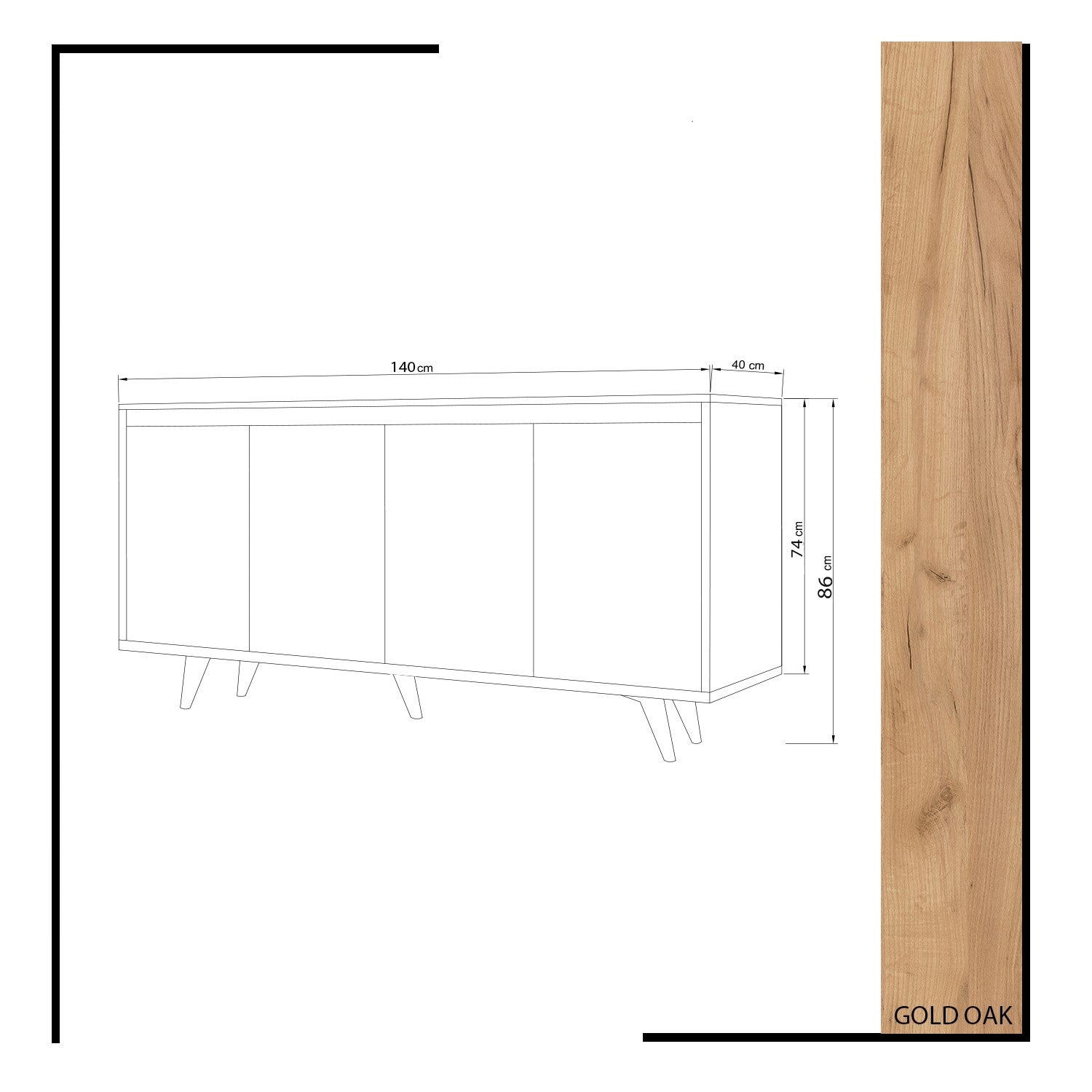 Buffet haut 4 portes Kocia 140cm Bois Blanc et Chêne