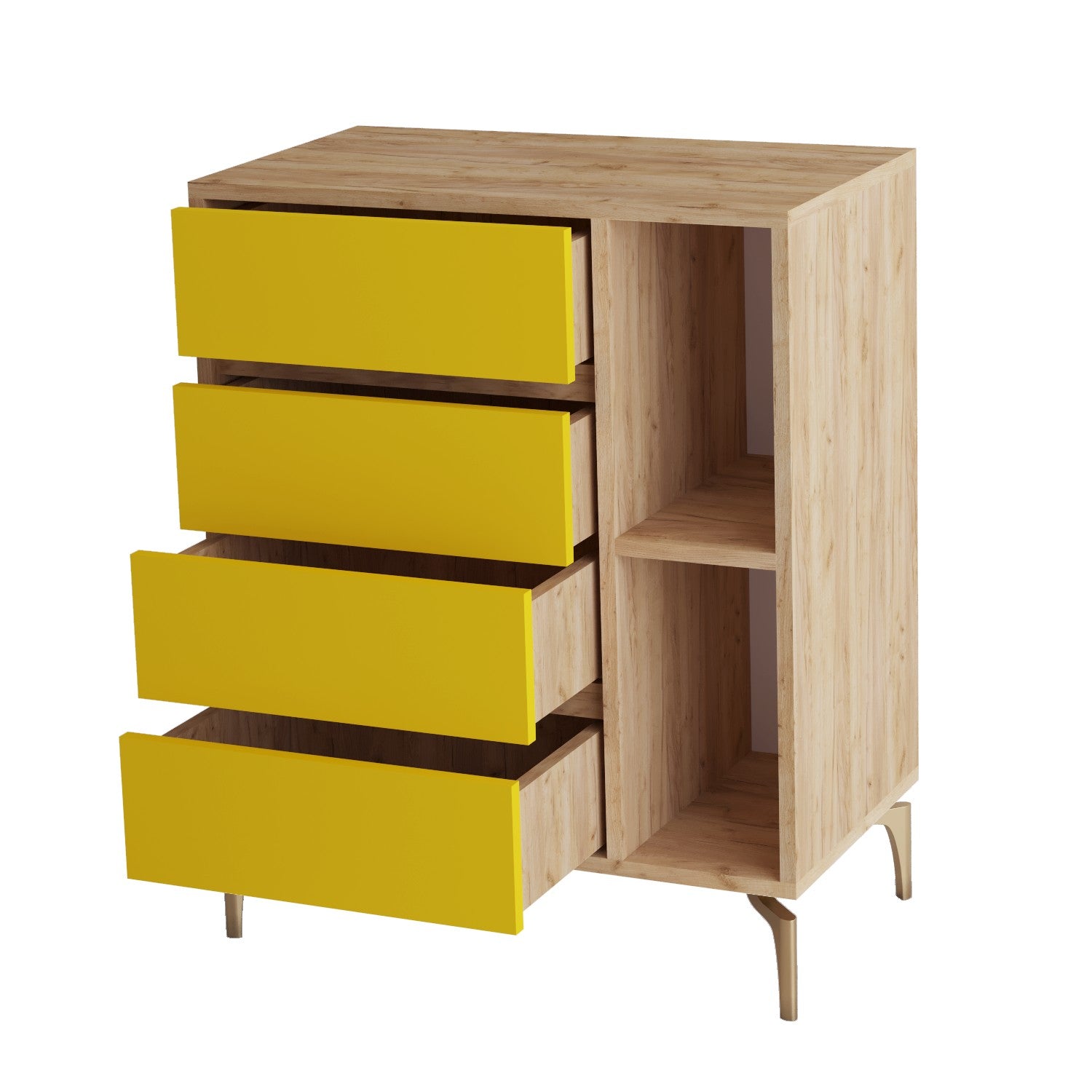 Buffet haut Nairda H86cm Chêne clair et Jaune