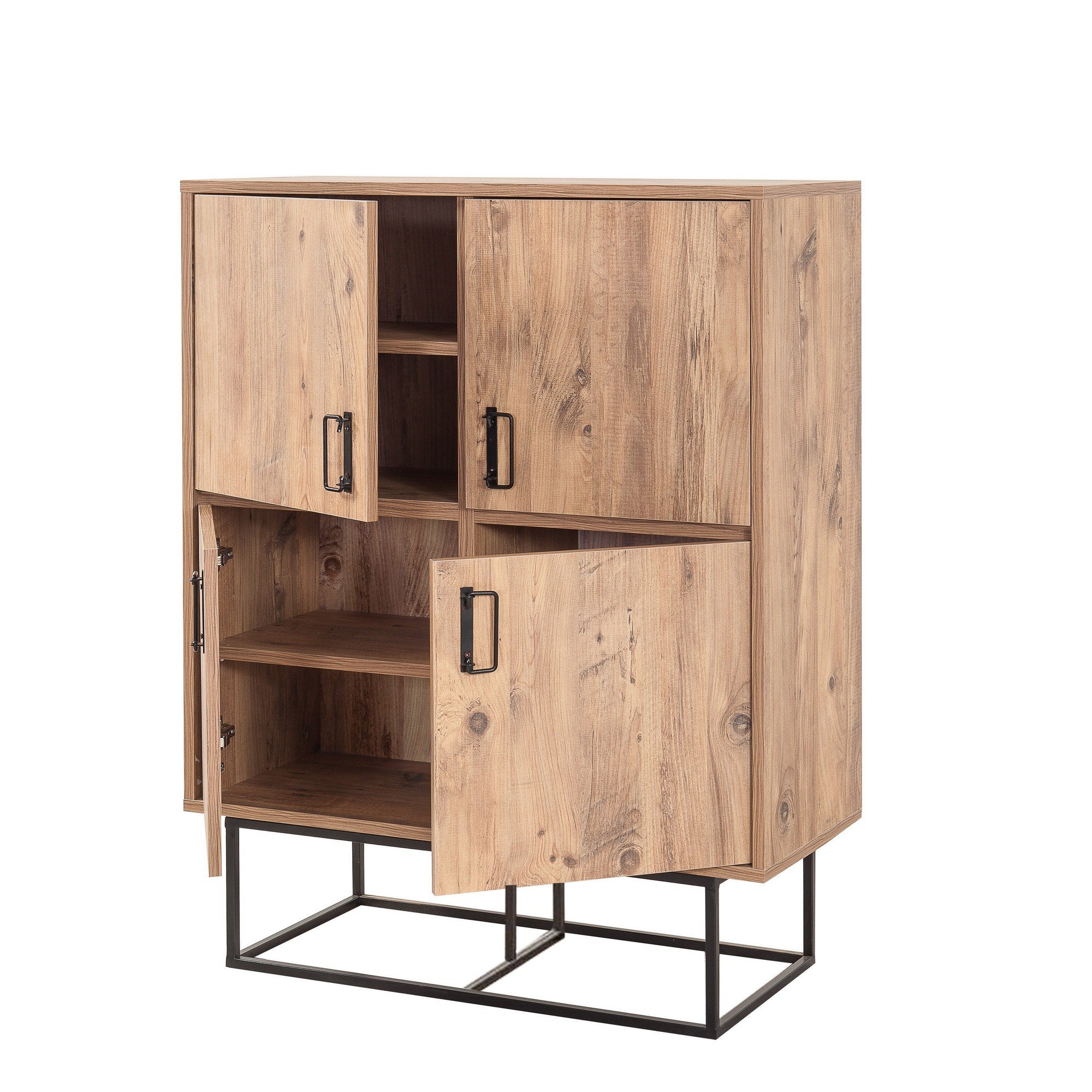 Buffet haut style industriel 4 portes Feneta Bois clair