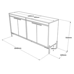 Buffet Teylor 4 portes battantes Bois Chêne clair et Gris mat