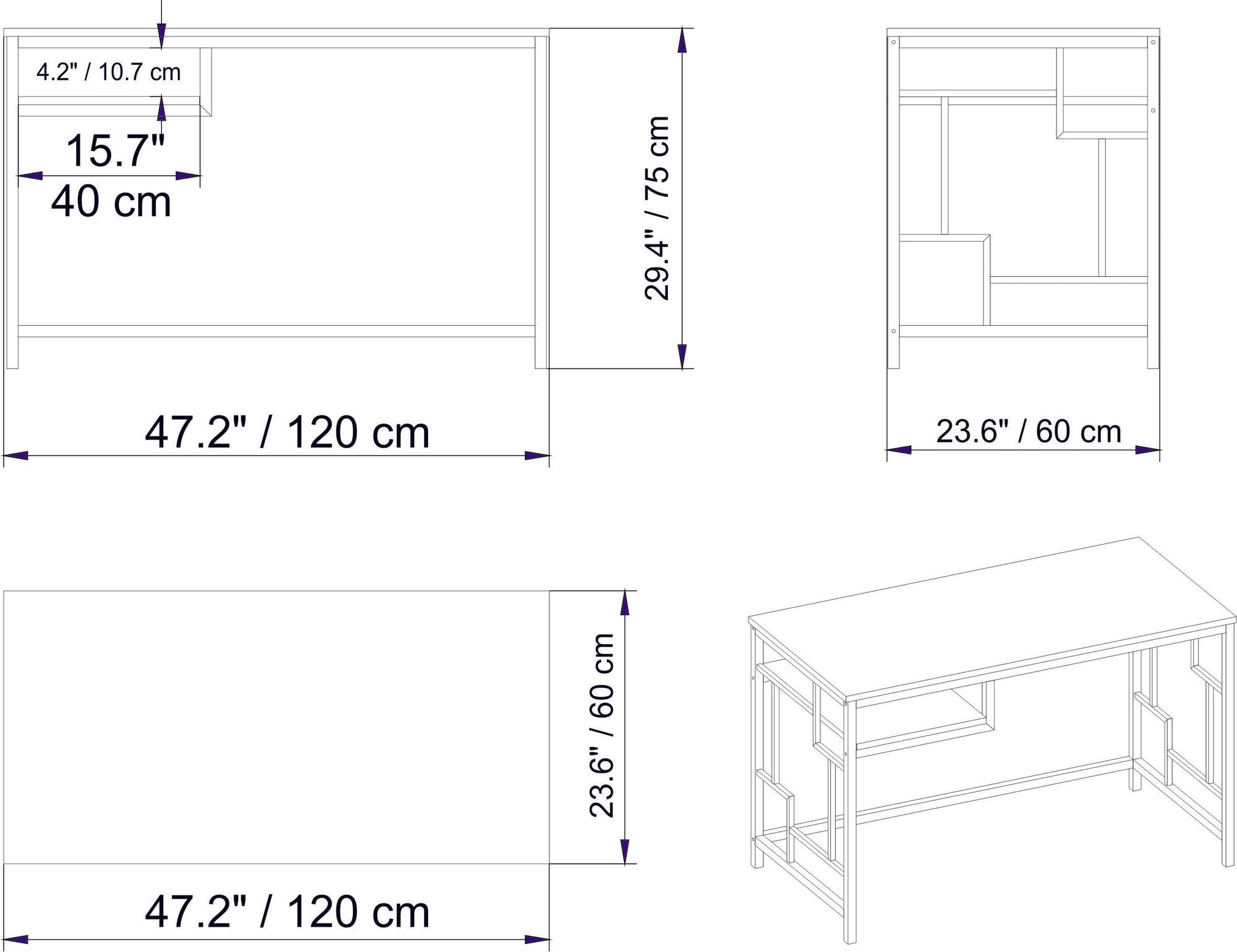 Bureau 1 étagère Officium 120x75cm Bois Blanc effet marbre et Métal Or