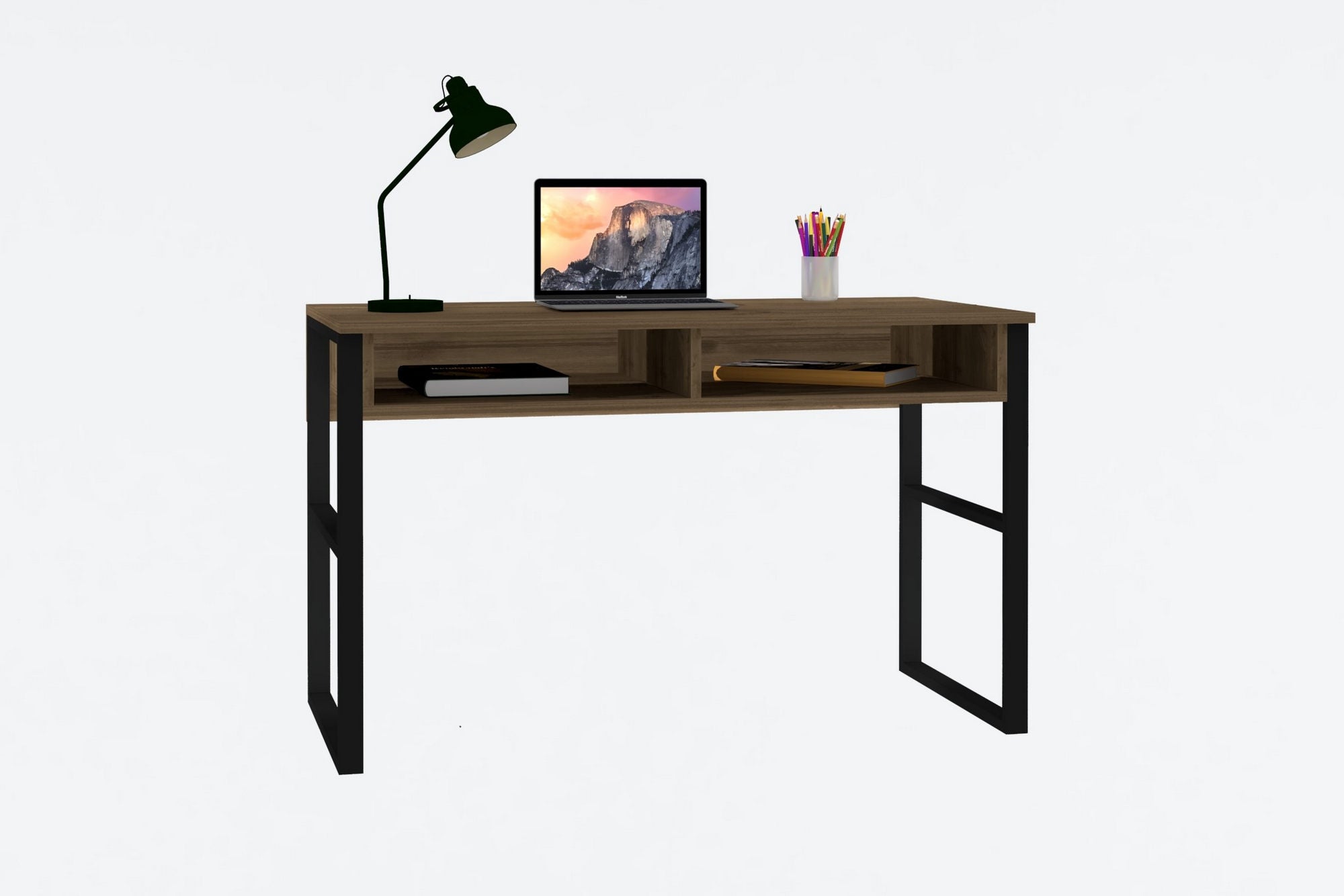 Bureau 2 compartiments Mauro 120cm Métal Noir et Bois Naturel