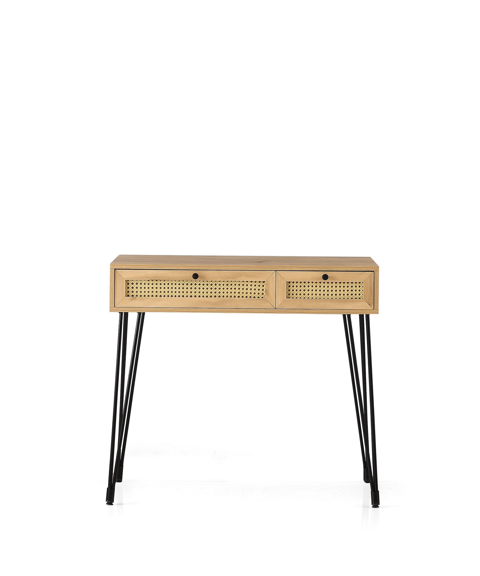 Bureau 2 tiroirs Weber 105cm Bois Naturel et Métal Noir