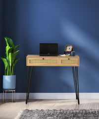 Bureau 2 tiroirs Weber 105cm Bois Naturel et Métal Noir