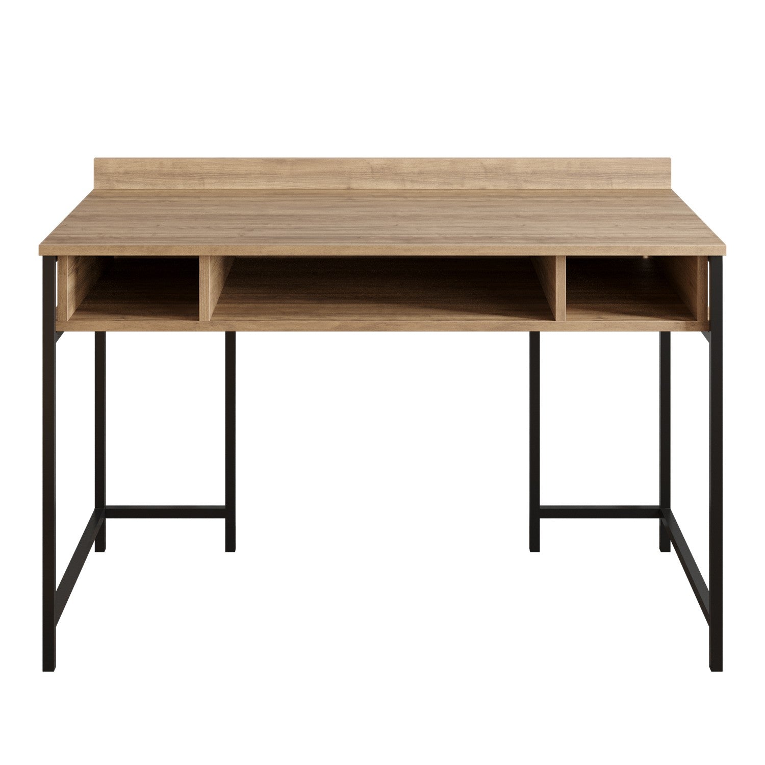 Bureau 3 étagère Plinio 119,5x65,2cm Bois Naturel et Métal Noir