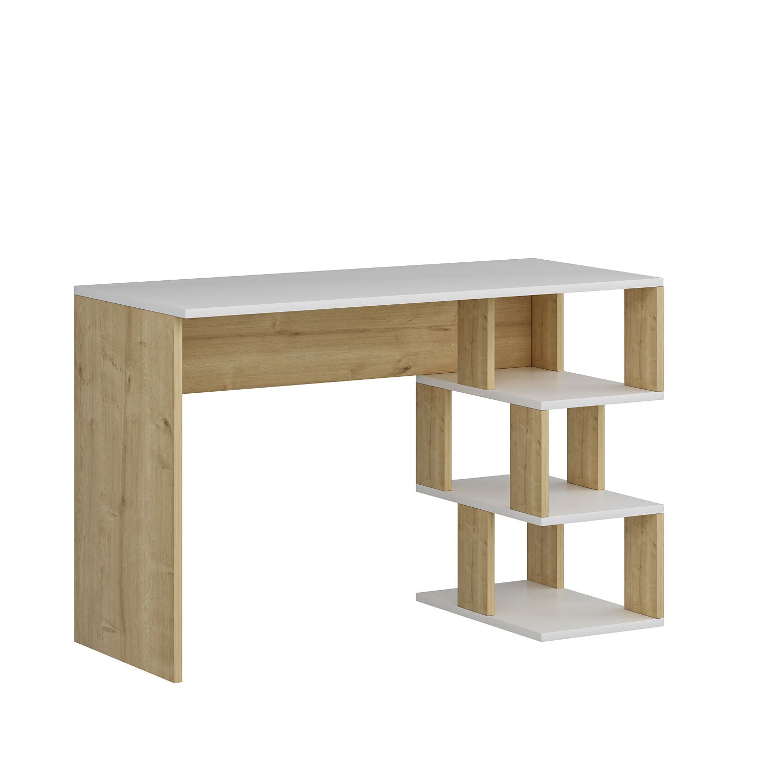 Bureau 3 étagères Bocinel 110cm Bois et Blanc