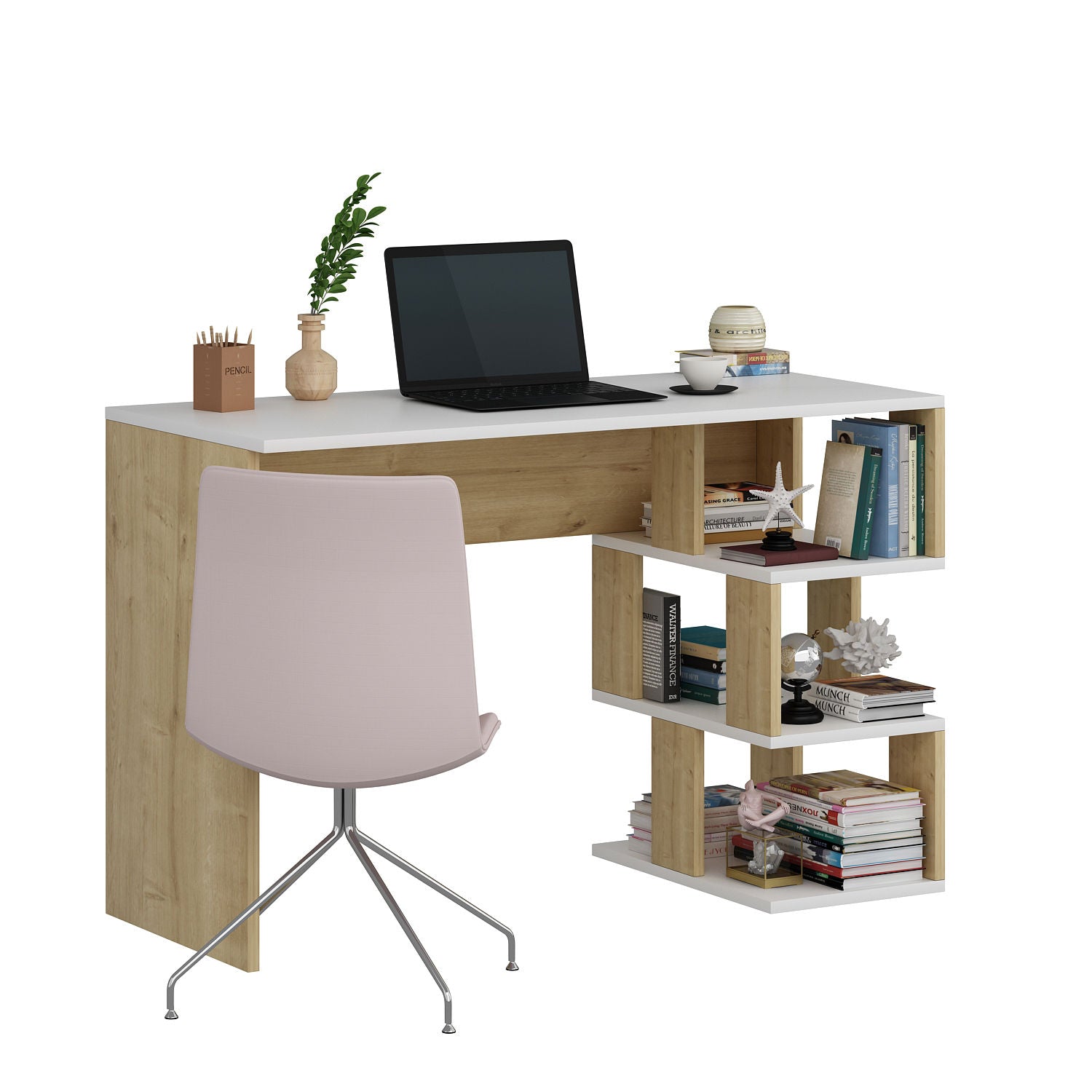 Bureau 3 étagères Bocinel 110cm Bois et Blanc