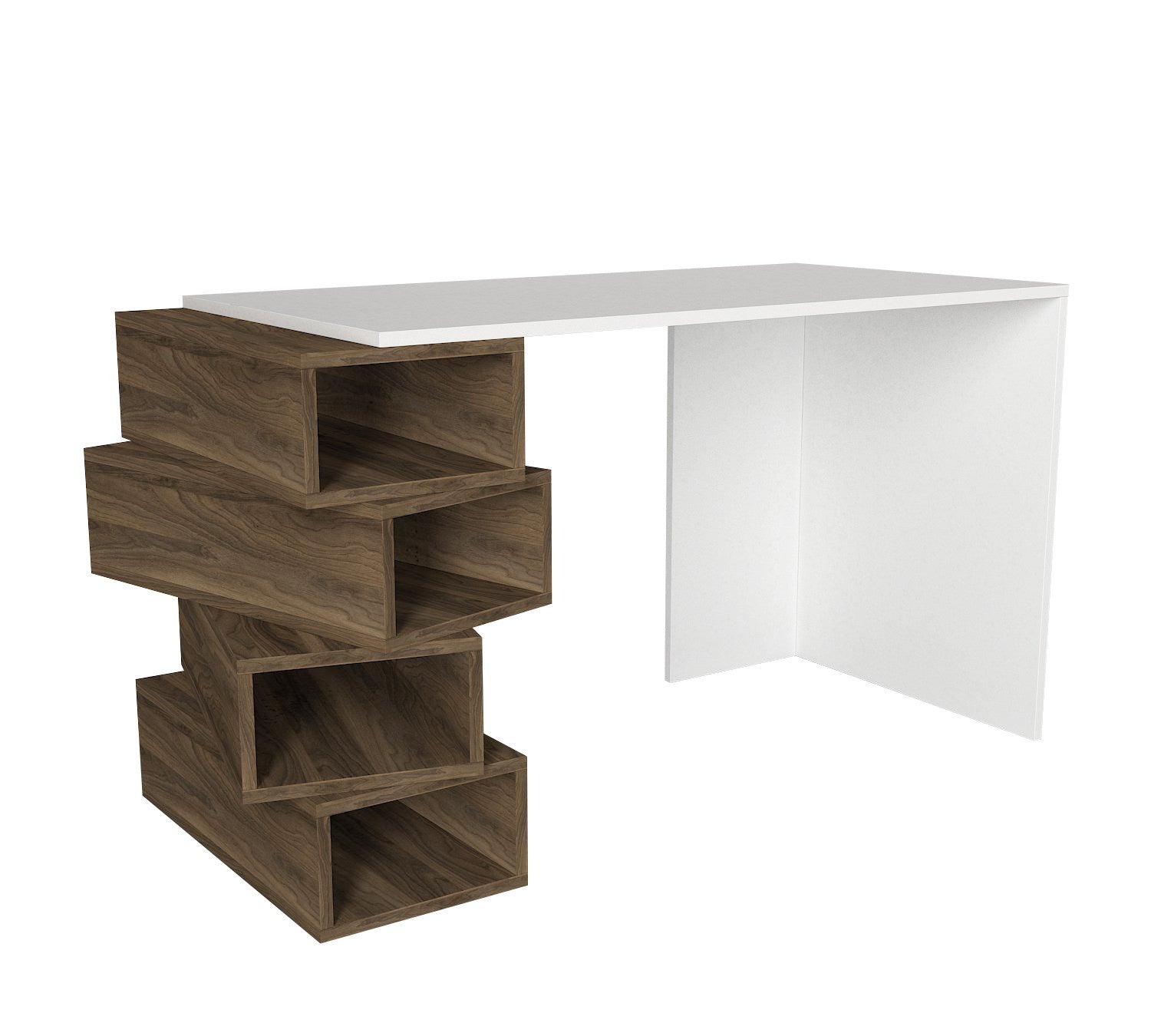 Bureau 4 étagères Elmer 130cm Bois Naturel et Blanc