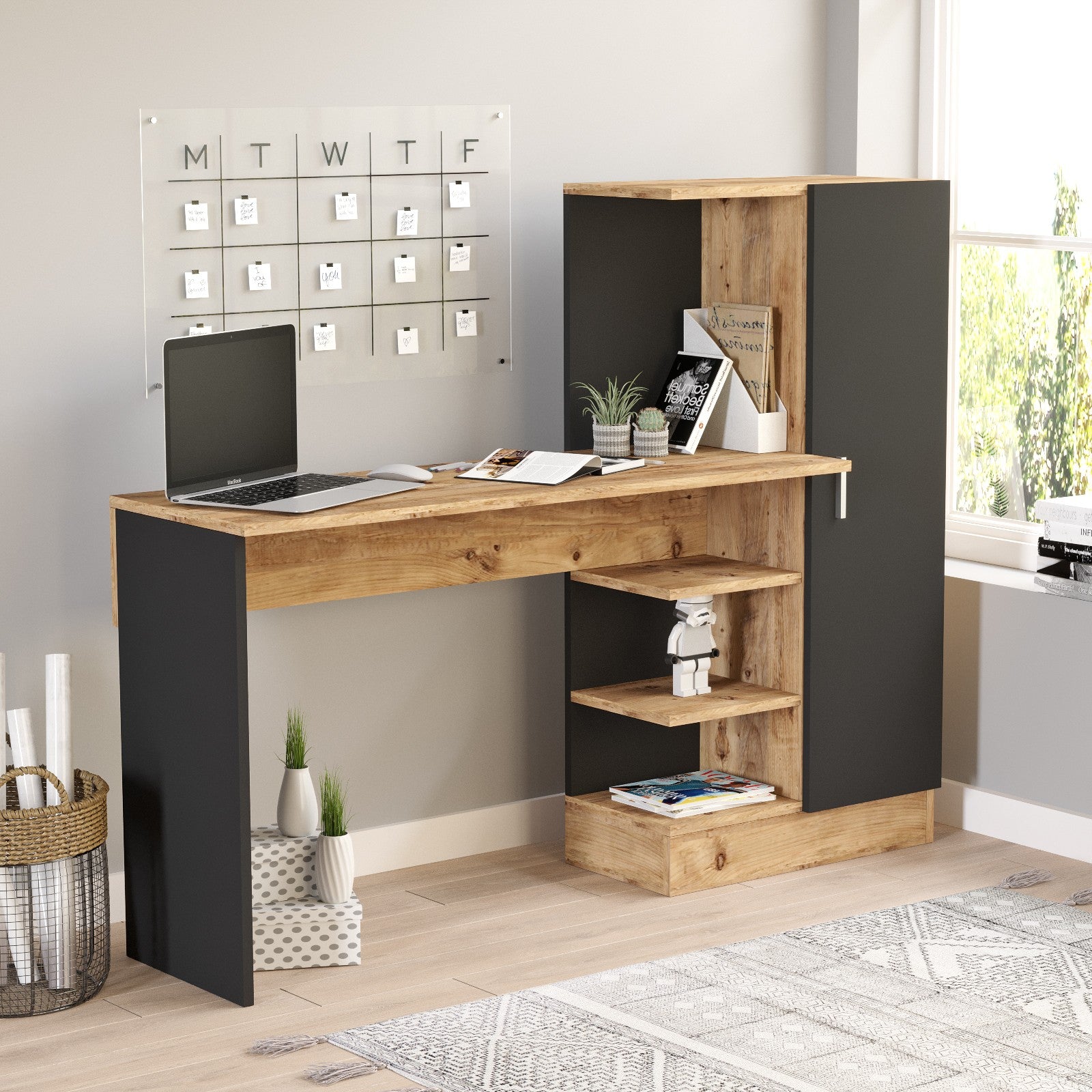 Bureau, armoire et étagère Gretak Bois Naturel et Noir