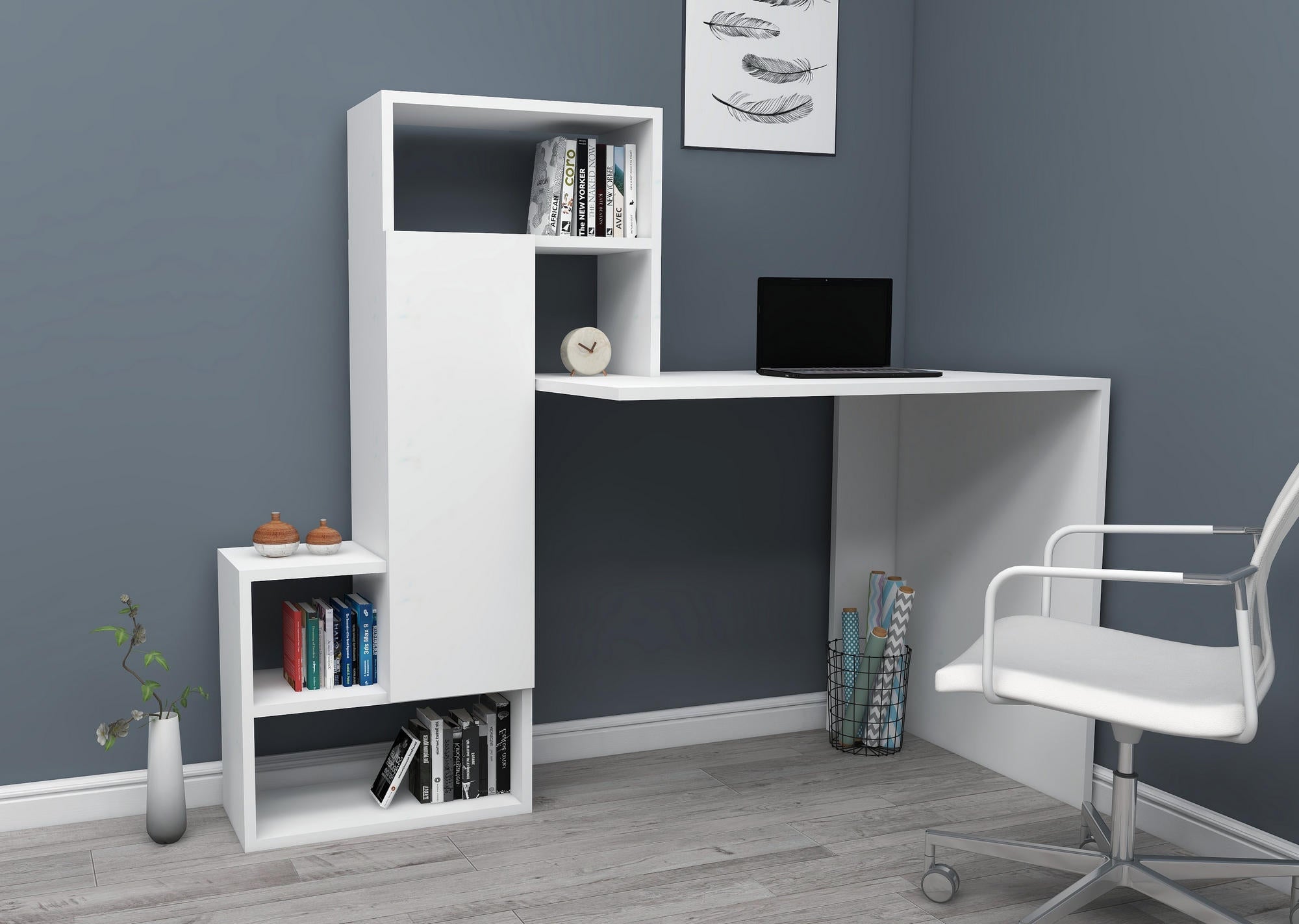 Bureau avec bibliothèque intégré Rhins Blanc