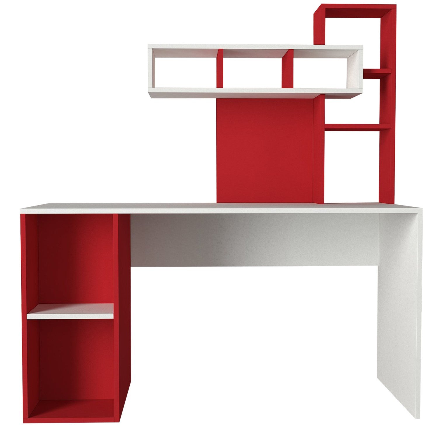 Bureau avec étagère intégré Cicero Bois Rouge et Blanc