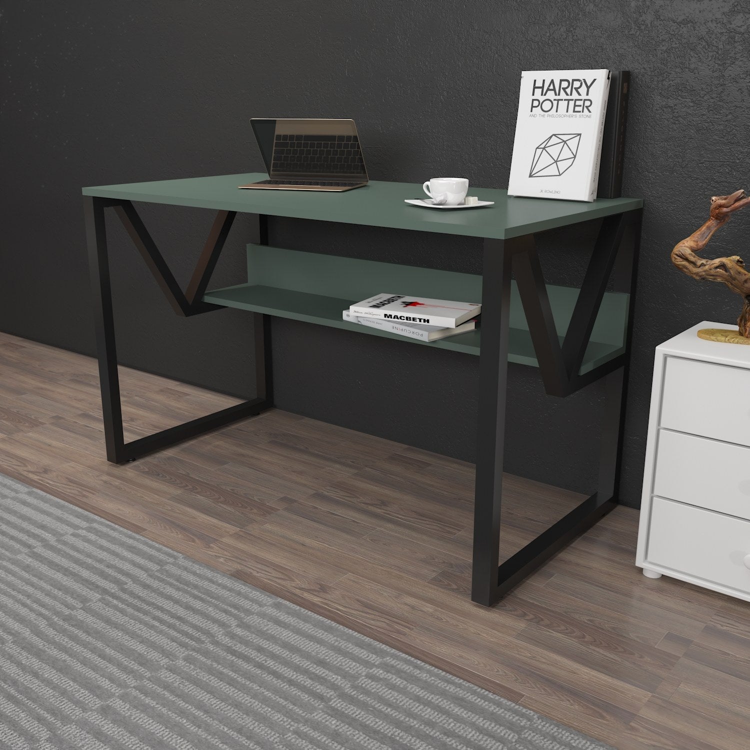 Bureau avec étagère Markos L120cm Noir et Vert