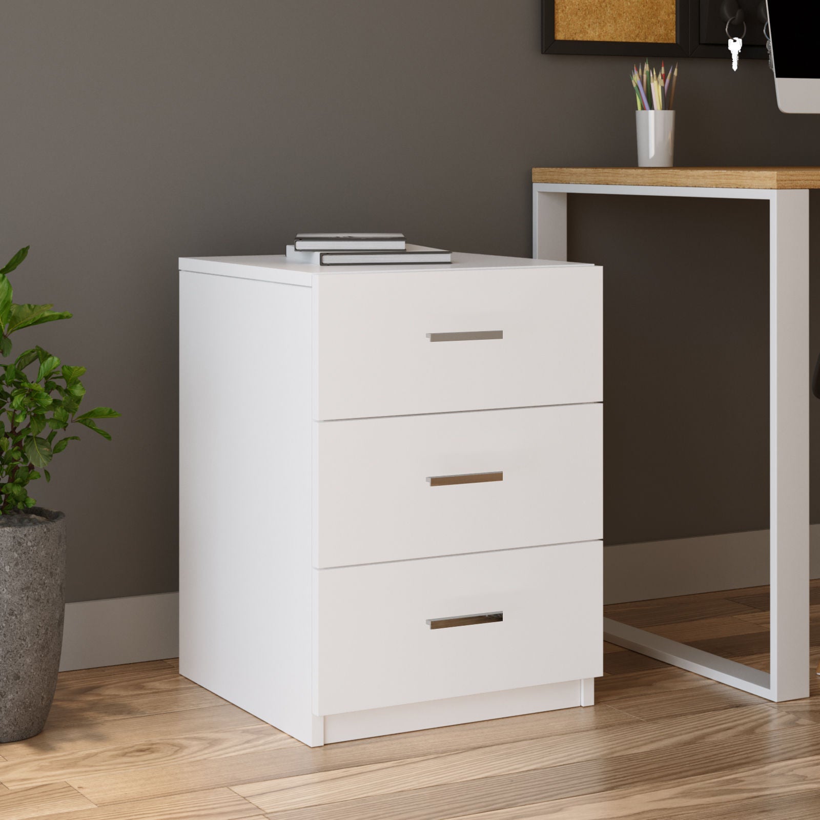 Bureau contemporain avec buffet, commode et table basse Busymo Blanc