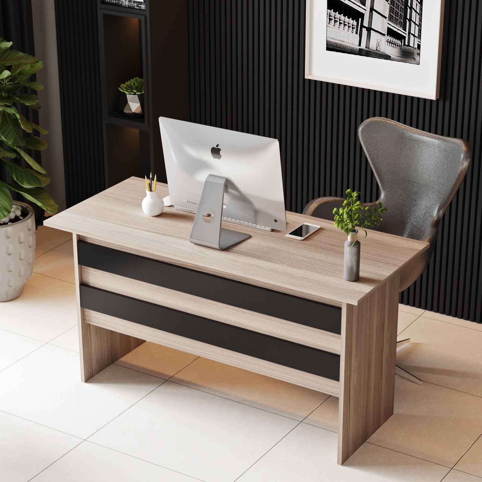 Bureau contemporain Busymo Chêne clair et Noir