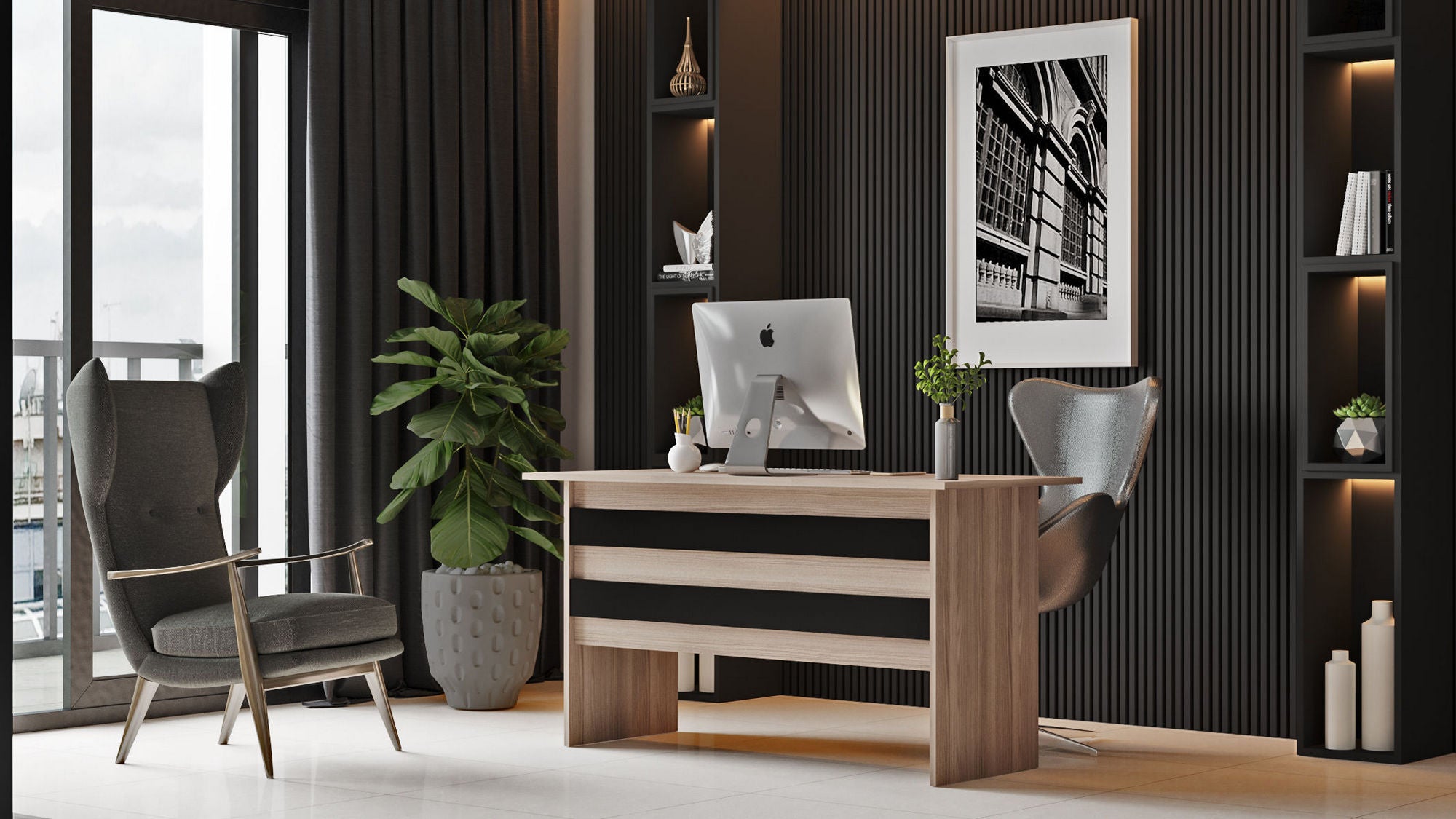 Bureau contemporain Busymo Chêne clair et Noir