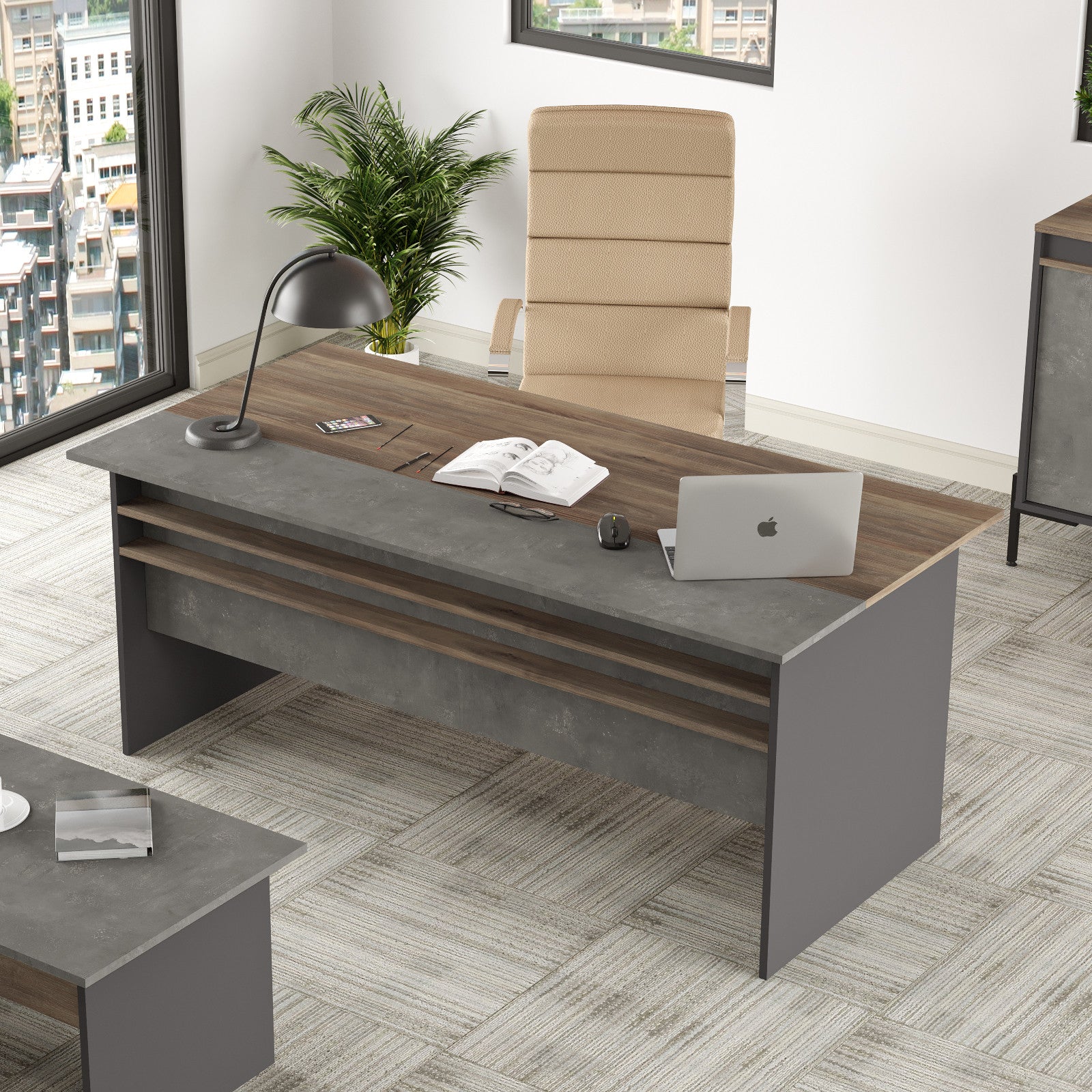 Bureau Harvey Bois Naturel et Gris