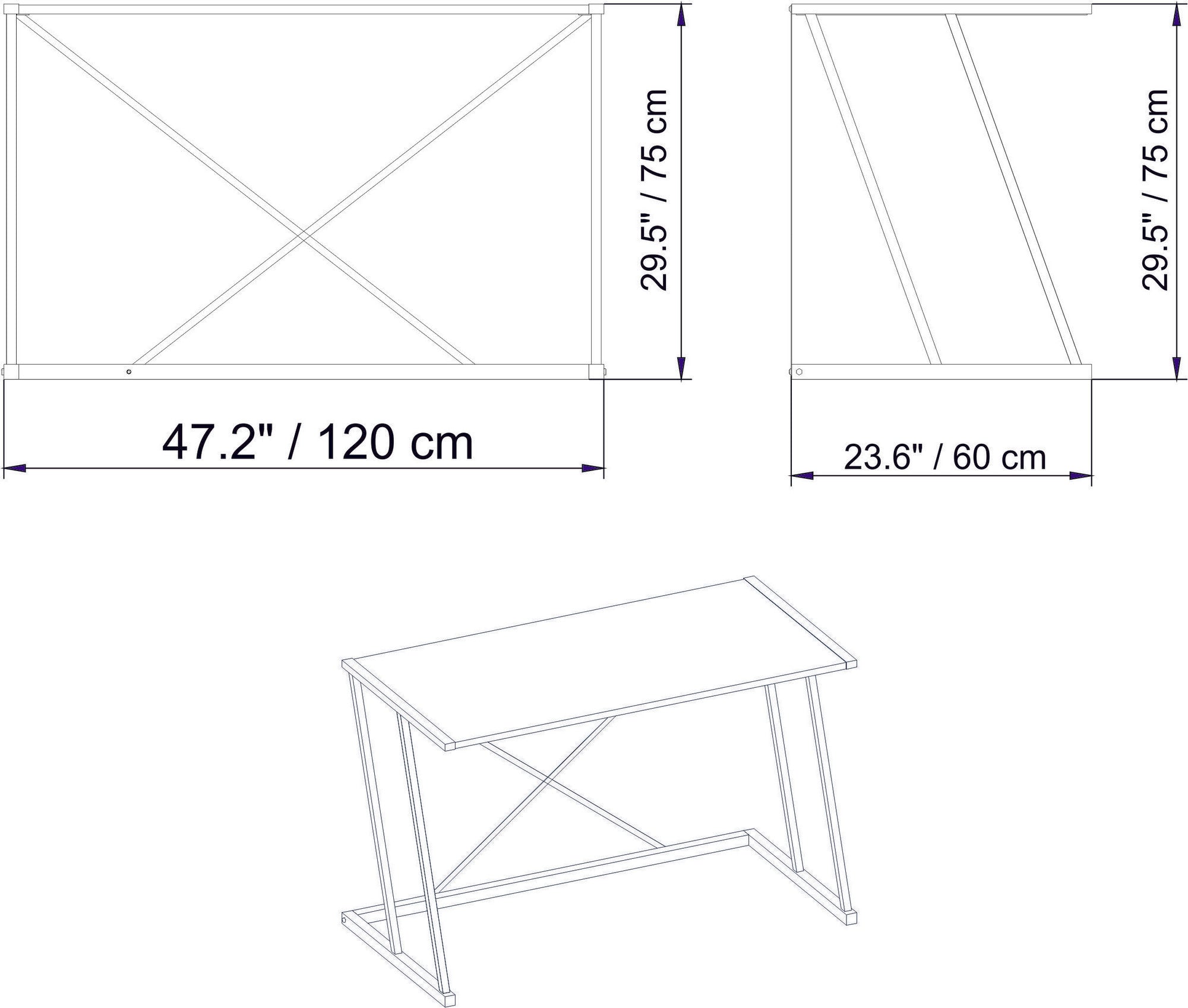 Bureau simple Chiaki 120x75cm Bois Naturel et Métal Noir