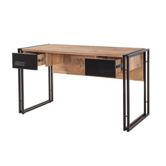 Bureau style industriel 2 tiroirs Officimat 139x75cm Bois clair