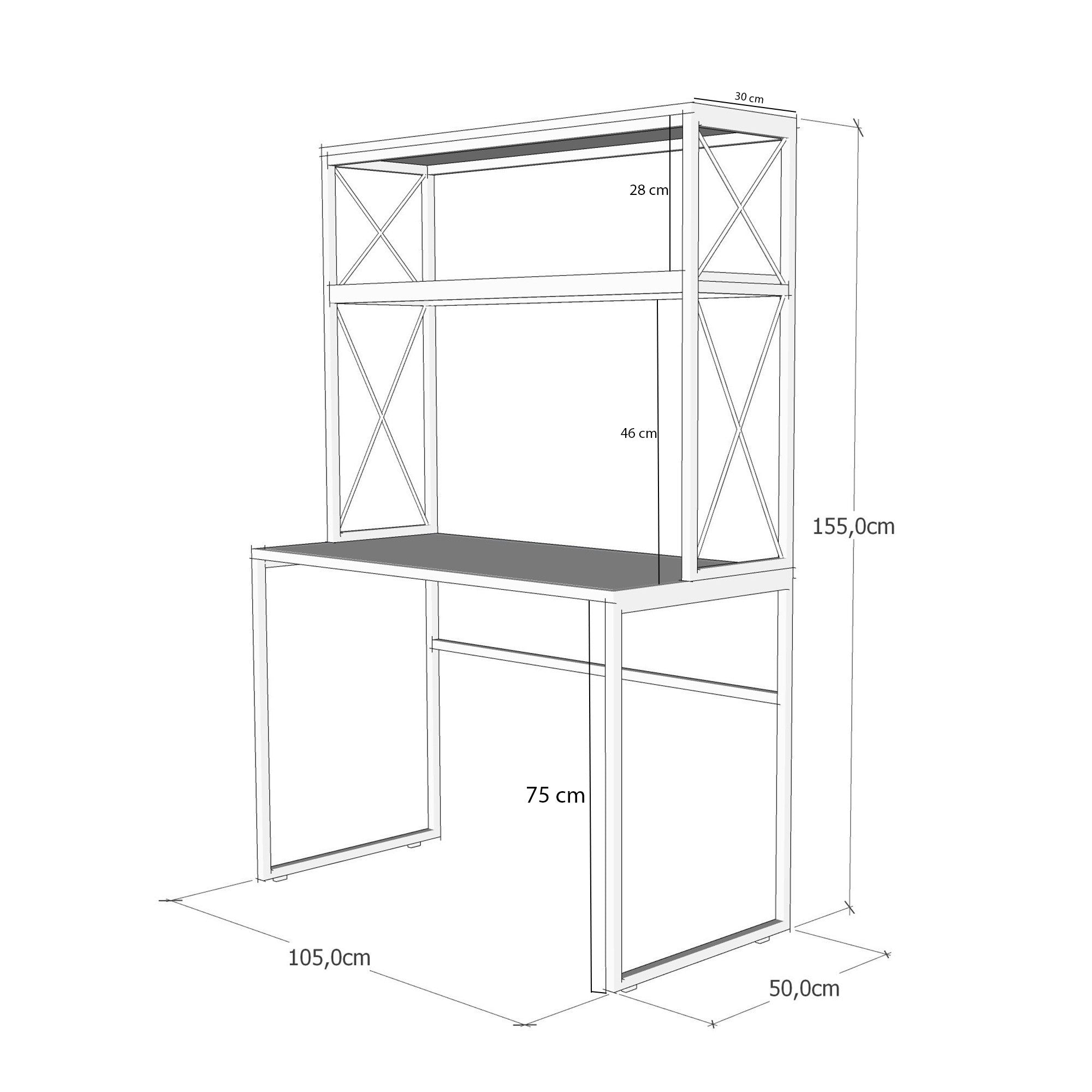 Bureau style industriel avec étagères Estes L105cm Bois foncé et Métal Noir