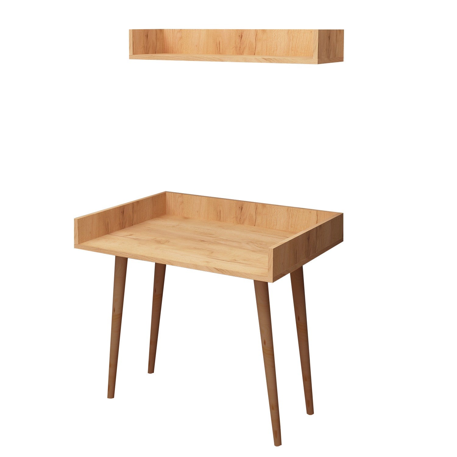 Bureau style scandinave avec étagère murale Lucien 90cm Bois clair