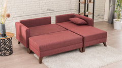 Canapé d'angle à droite convertible avec pouf Hermoso Tissu bordeaux