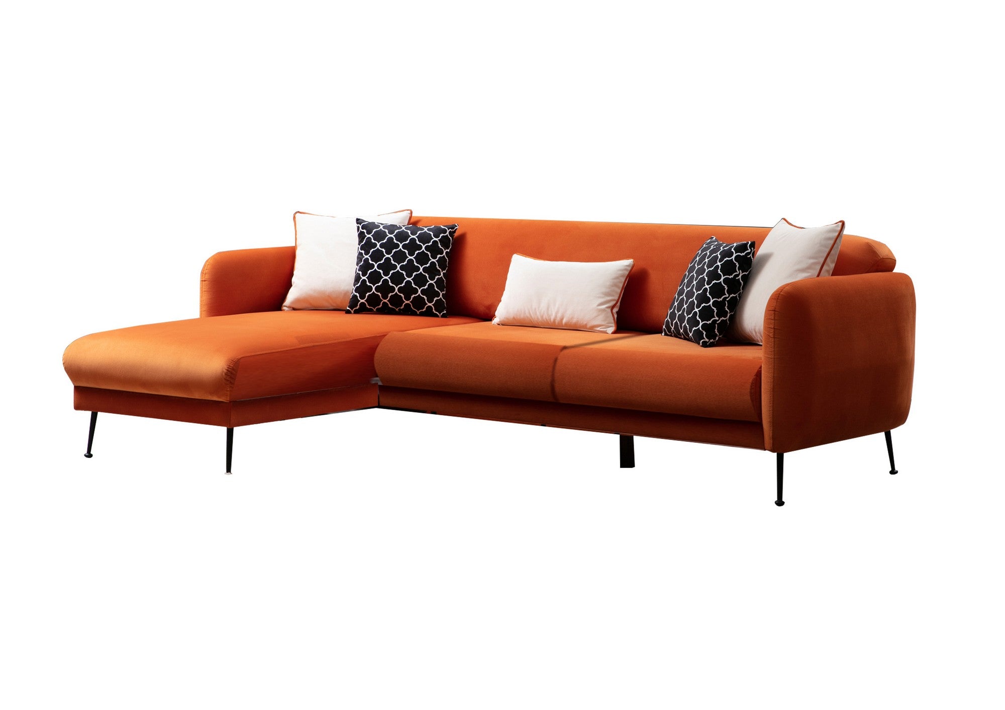 Canapé d'angle à gauche convertible avec 3 coussins Vesna Tissu Orange