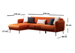 Canapé d'angle à gauche convertible avec 3 coussins Vesna Tissu Orange