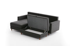 Canapé d'angle à gauche convertible avec pouf-coffre Evania Tissu Gris anthracite