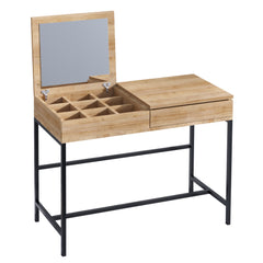 Coiffeuse 1 tiroir avec miroir Mikido L100xH75cm Bois Chêne clair et Métal Noir