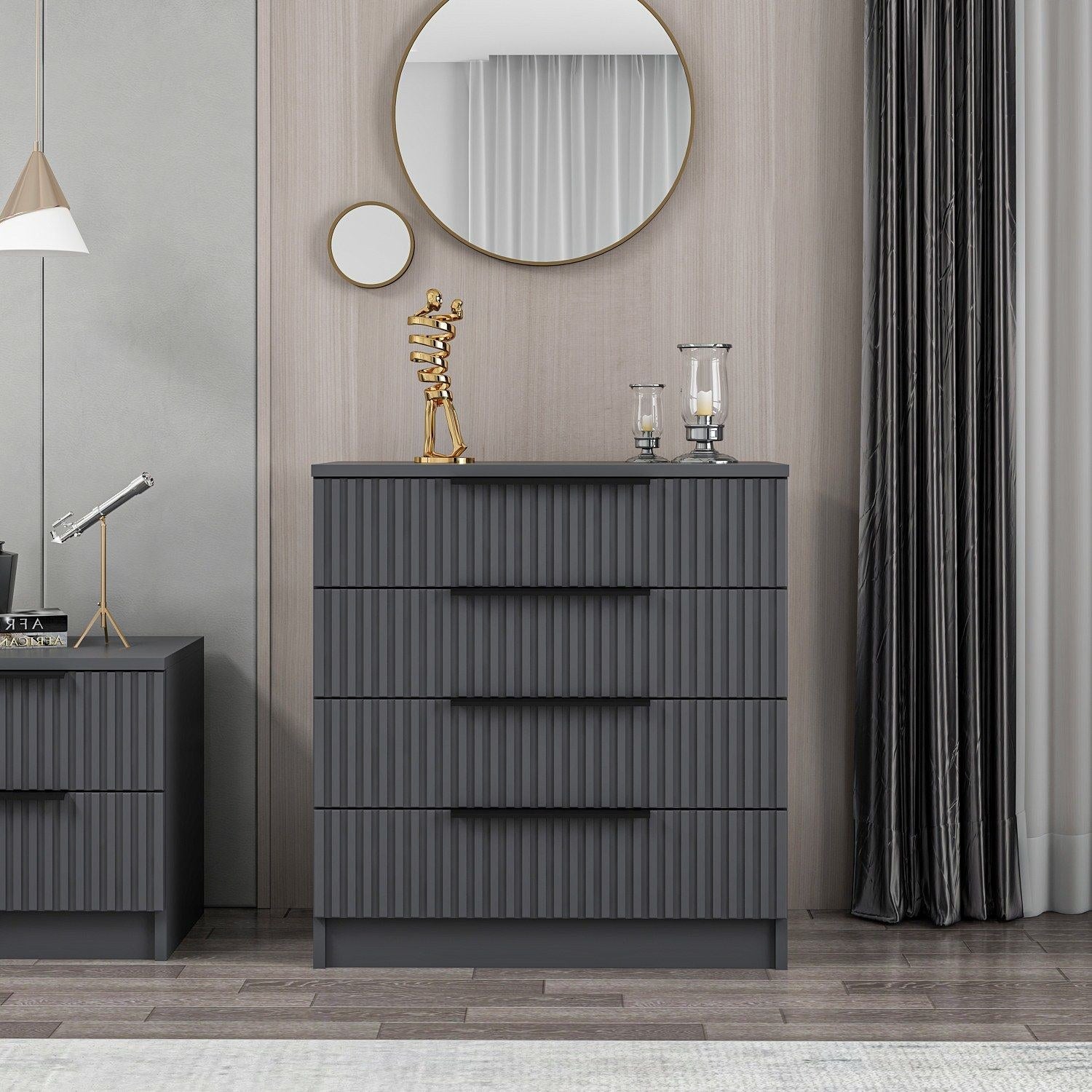 Commode 4 tiroirs Thoosa L72cm Anthracite