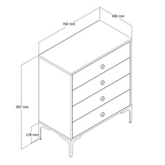 Commode 4 tiroirs Tullio H90,7cm Bois et Anthracite