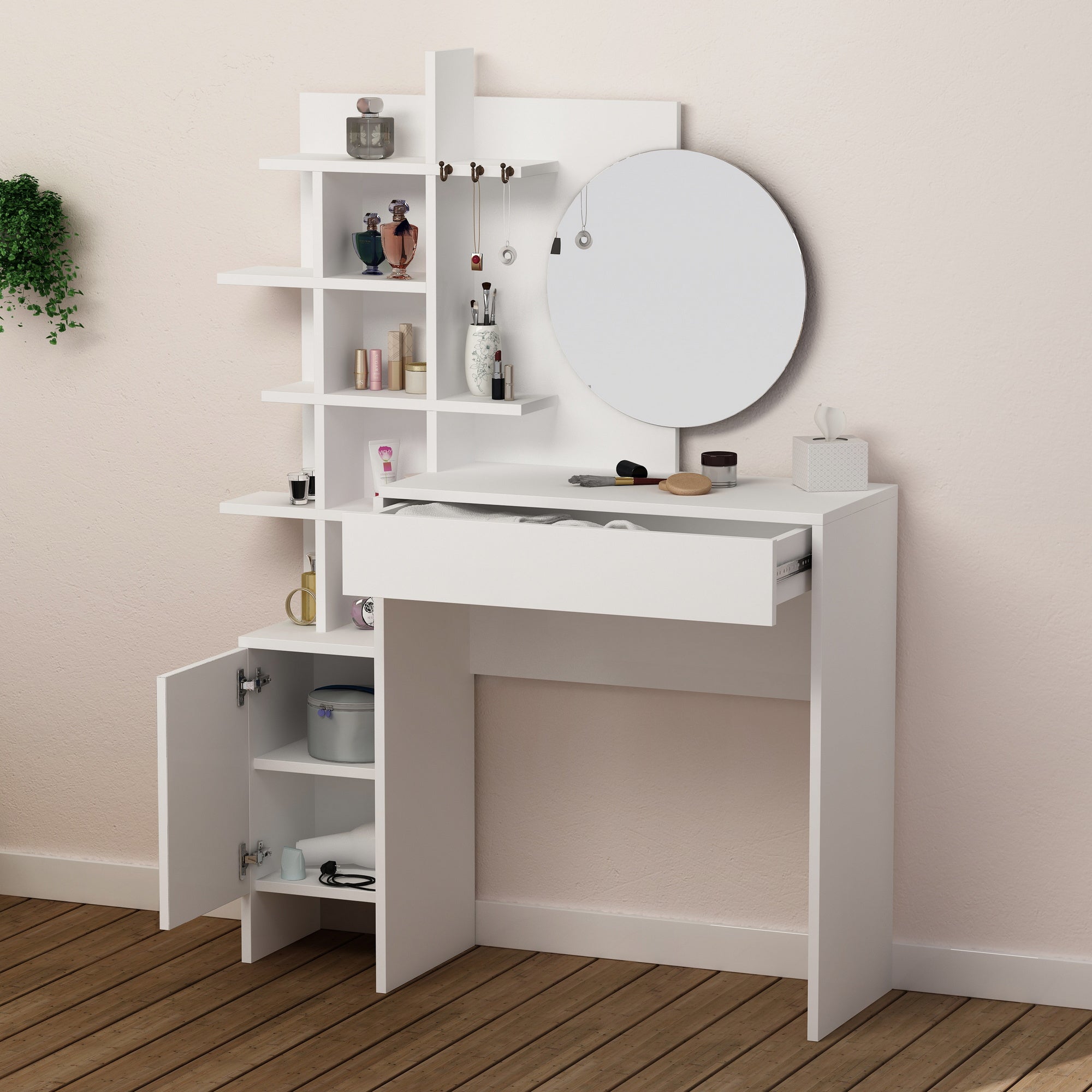 Commode avec étagère et miroir Martin L105xH151cm Blanc