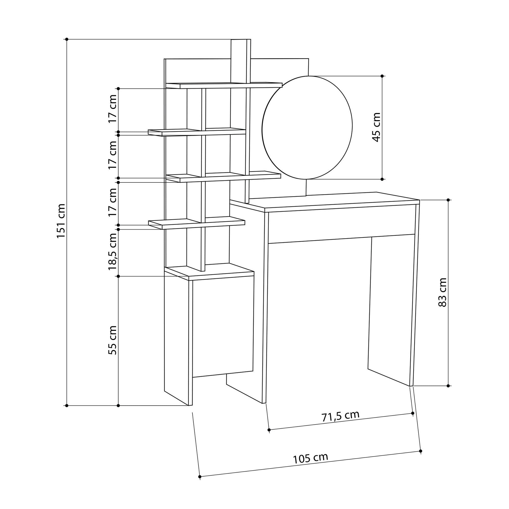 Commode avec étagère et miroir Martin L105xH151cm Blanc