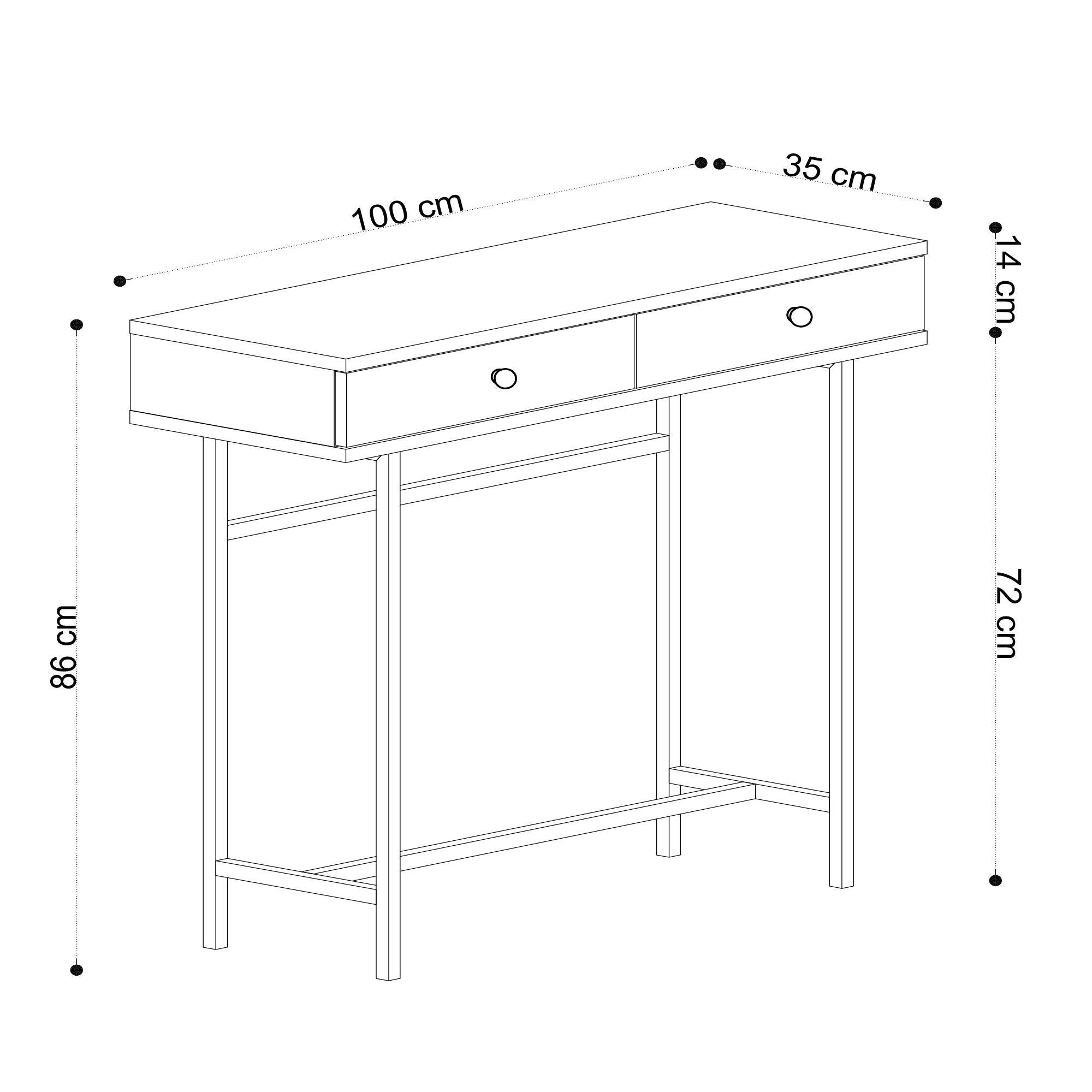 Console 2 tiroirs Solace 100cm Métal Noir et Bois Chêne