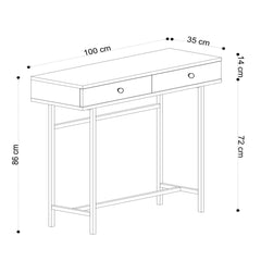 Console 2 tiroirs Solace 100cm Métal Noir et Bois Chêne