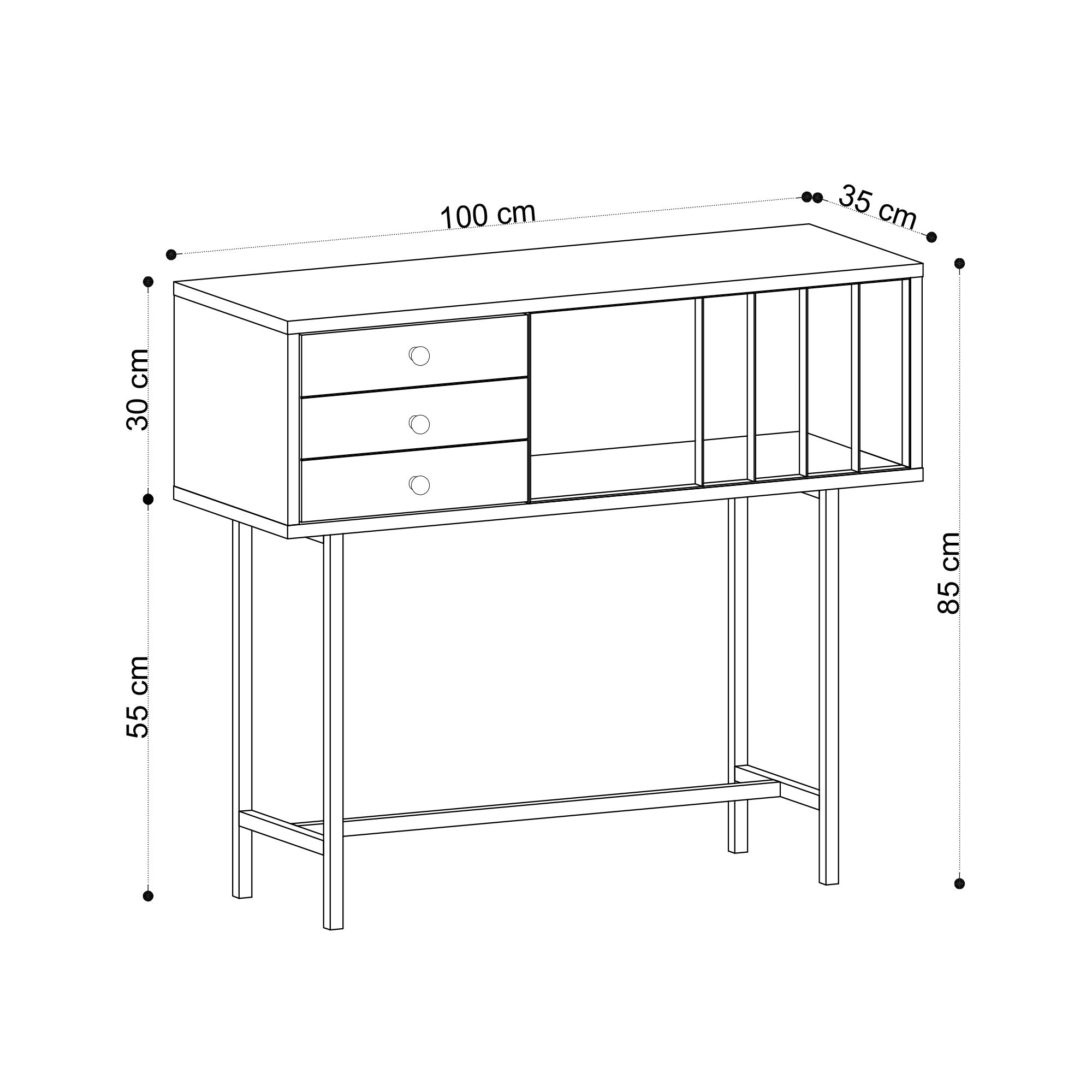 Console 3 tiroirs Lasne Métal Noir et Bois Chêne clair