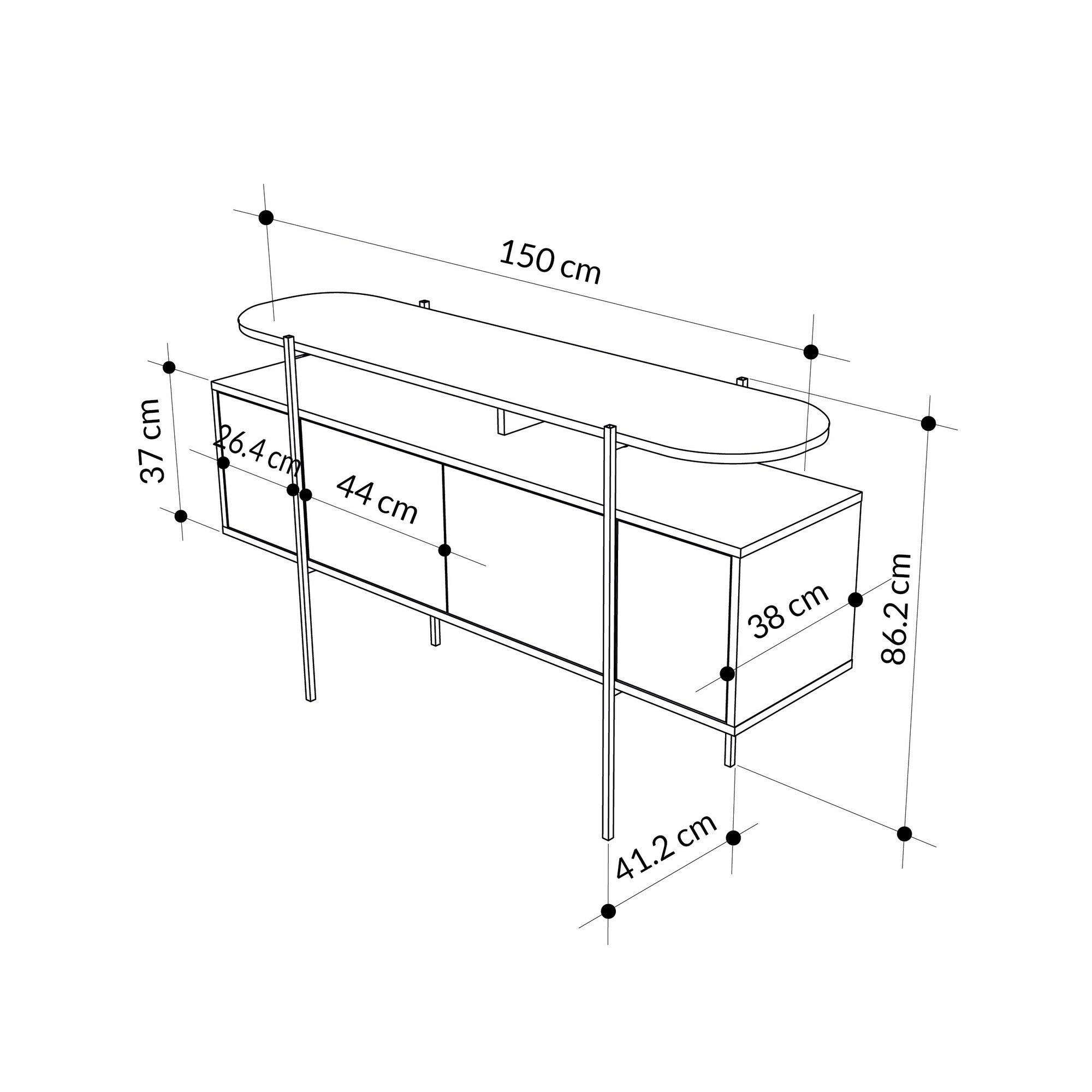 Console 4 portes Dunant L150cm Bois Blanc et Effet marbre Noir