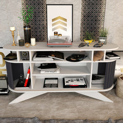 Console avec portes coulissantes Jayson L150xH75cm Blanc et Anthracite