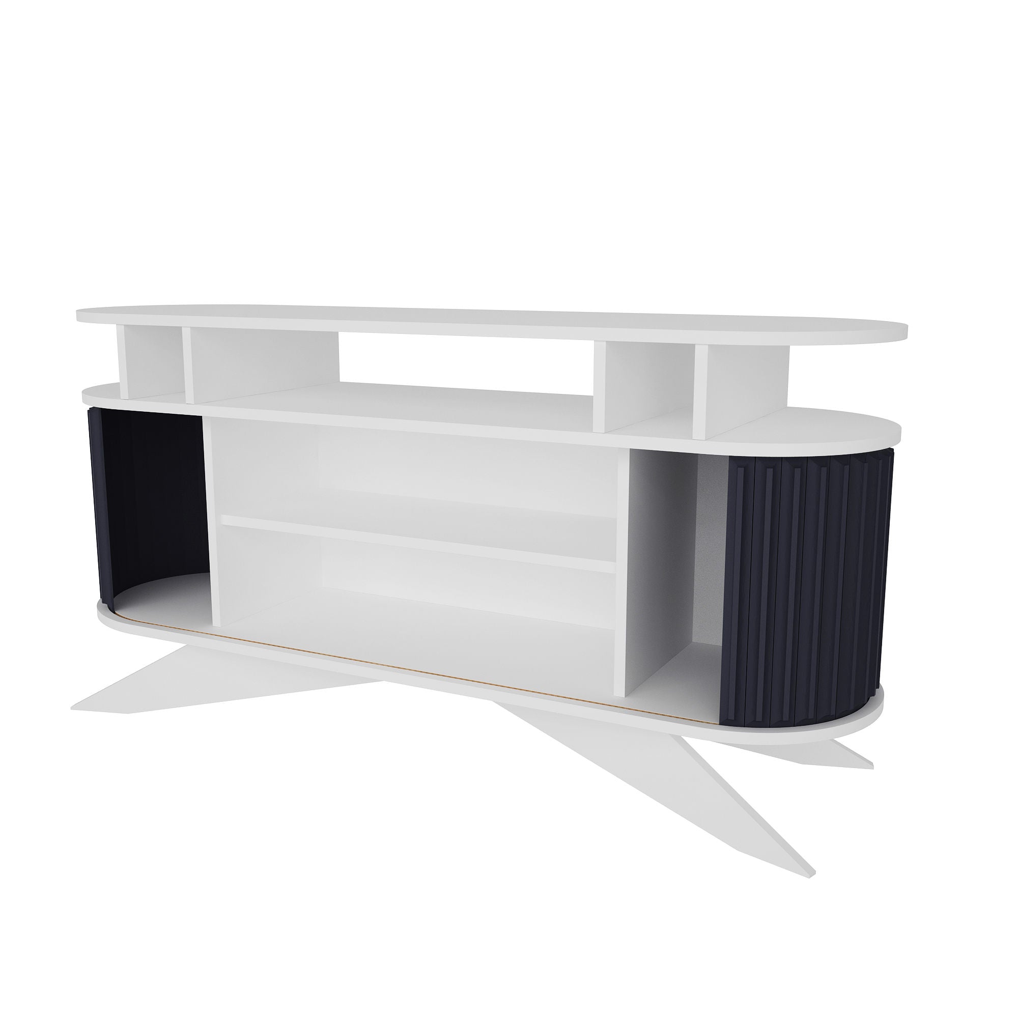 Console avec portes coulissantes Jayson L150xH75cm Blanc et Anthracite