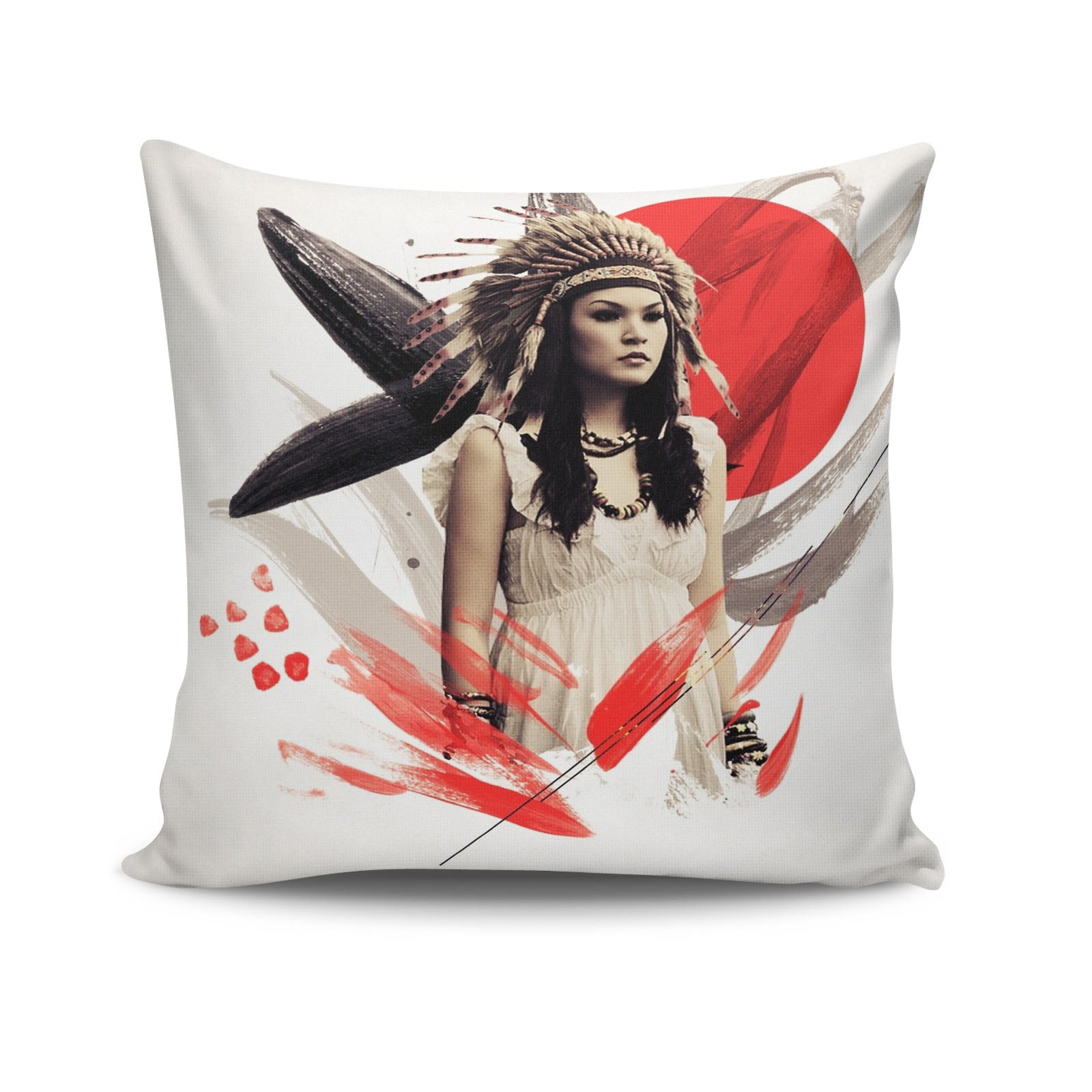 Coussin Hawk 43x43cm Tissu Motif Femme indienne