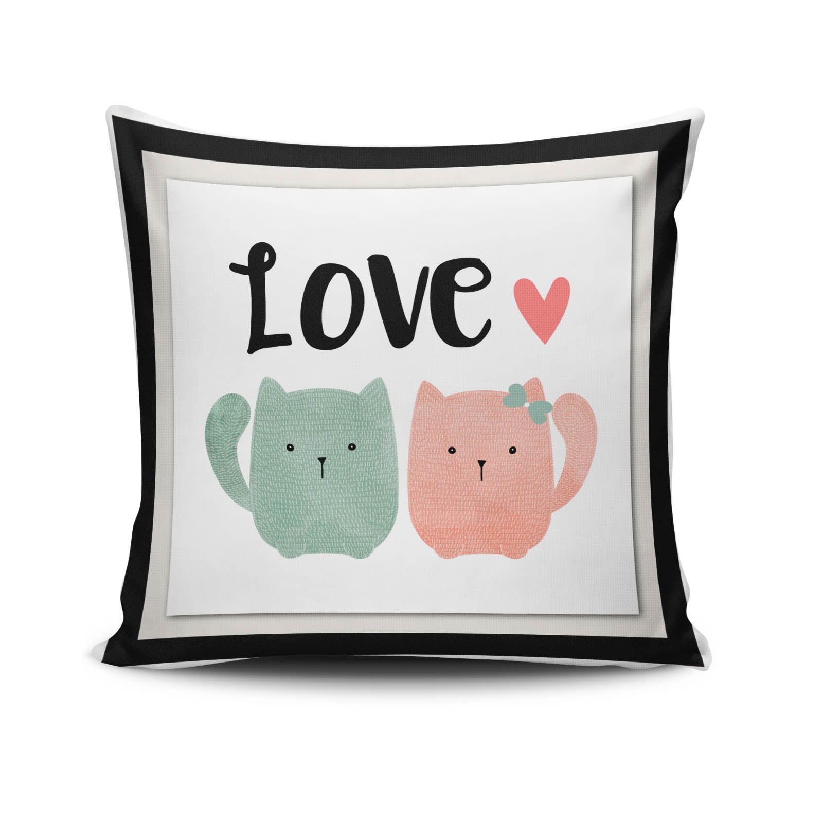 Coussin Oudini 43x43cm Tissu Motif 2 chats et "LOVE" Multicolore