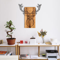 Décoration murale Chiara 61x66cm Cerf Bois Naturel et Métal Noir