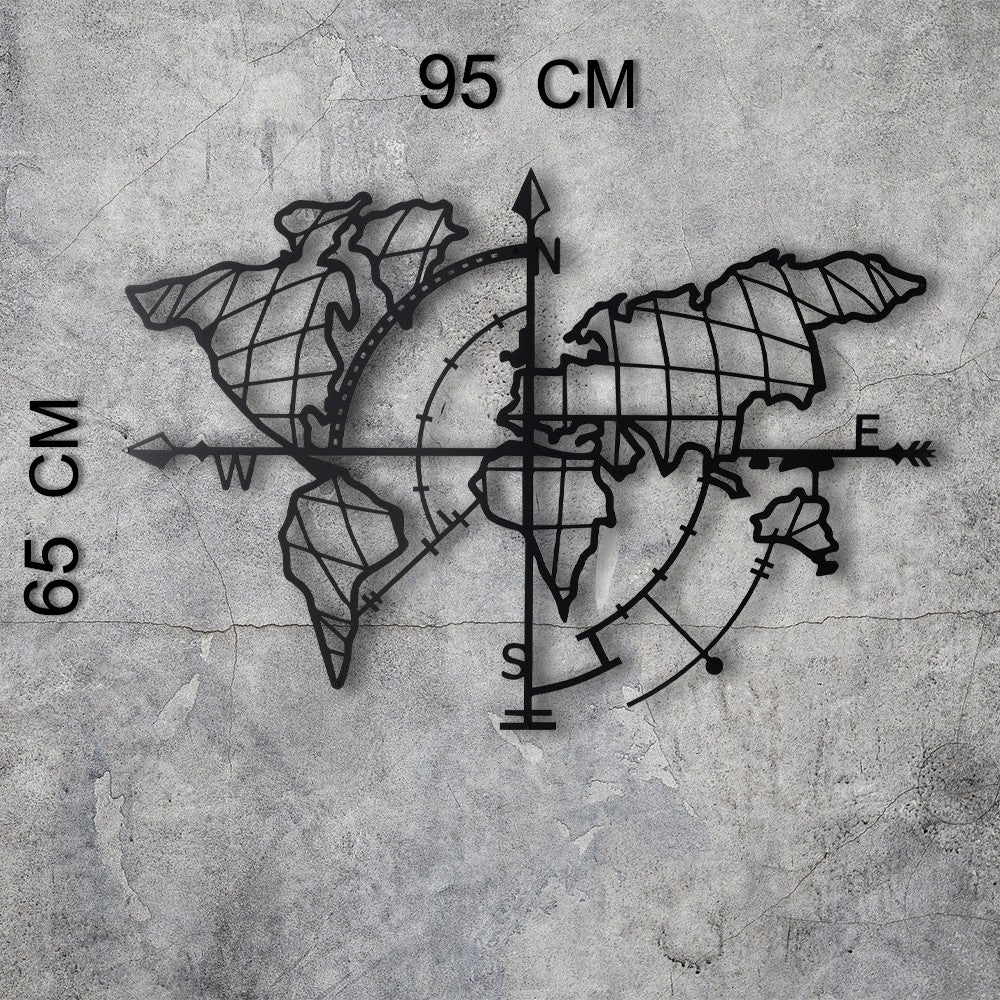 Décoration murale Filum mappemonde points cardinaux L95xH65cm Métal Noir