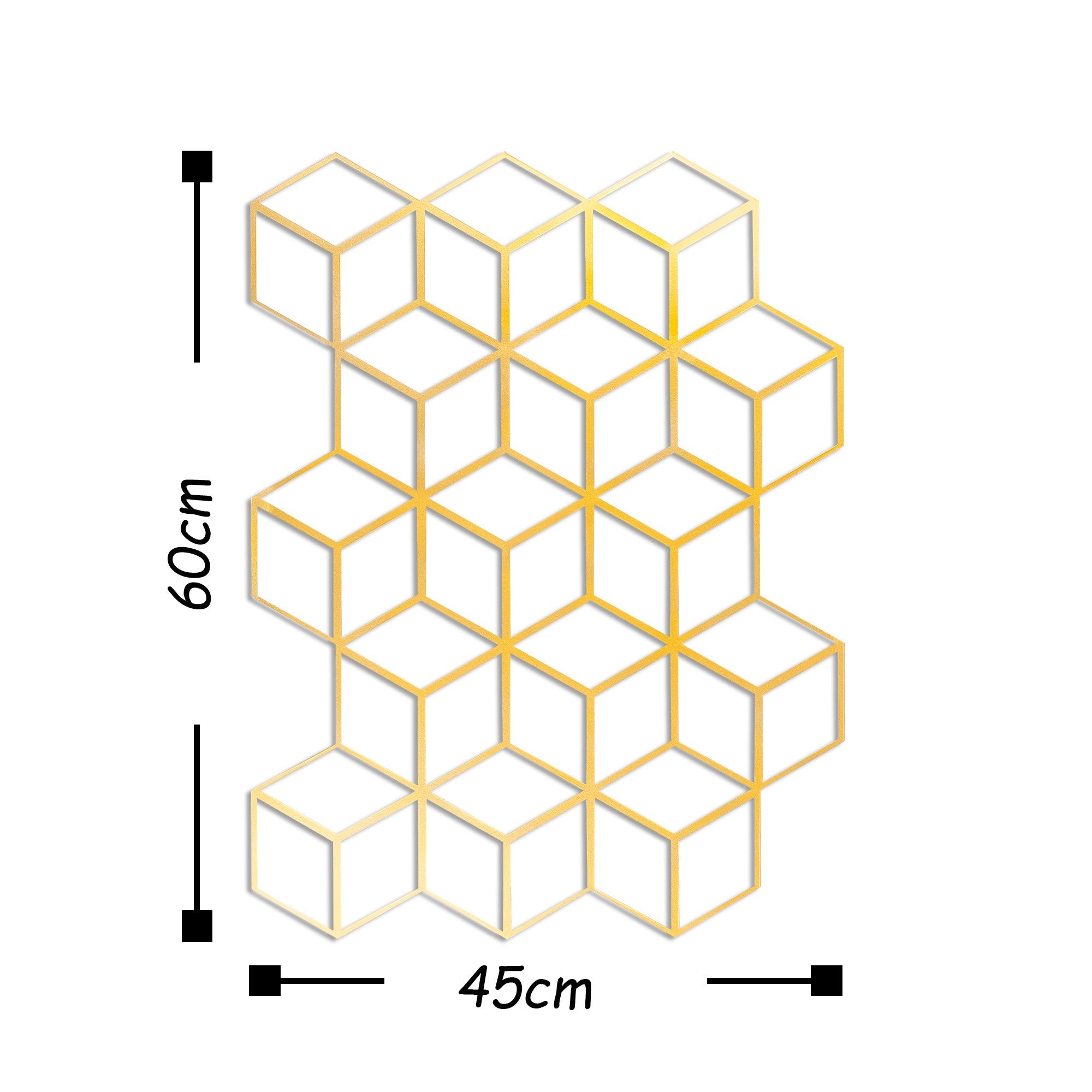 Décoration murale géométrique cubes 3D Demin L45xH60cm Métal Or