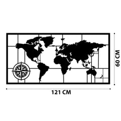 Décoration murale mappemonde avec points cardinaux Chyralas L121xH60cm Métal Noir