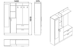 Ensemble armoire de rangement et porte manteau Laska style scandinave en bois Chêne clair et Gris