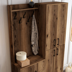 Ensemble armoire de rangement et porte manteau Shera en bois Chêne foncé