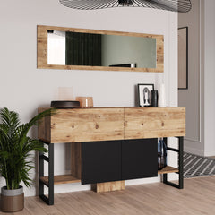 Ensemble buffet style industrielle Ournisse et miroir Wushi Métal Noir et Bois Naturel