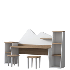 Ensemble Bureau, 2 bibliothèque et chaise Loretta Blanc et Bois clair