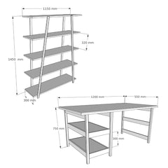 Ensemble bureau et bibliothèque Abore Pin massif foncé